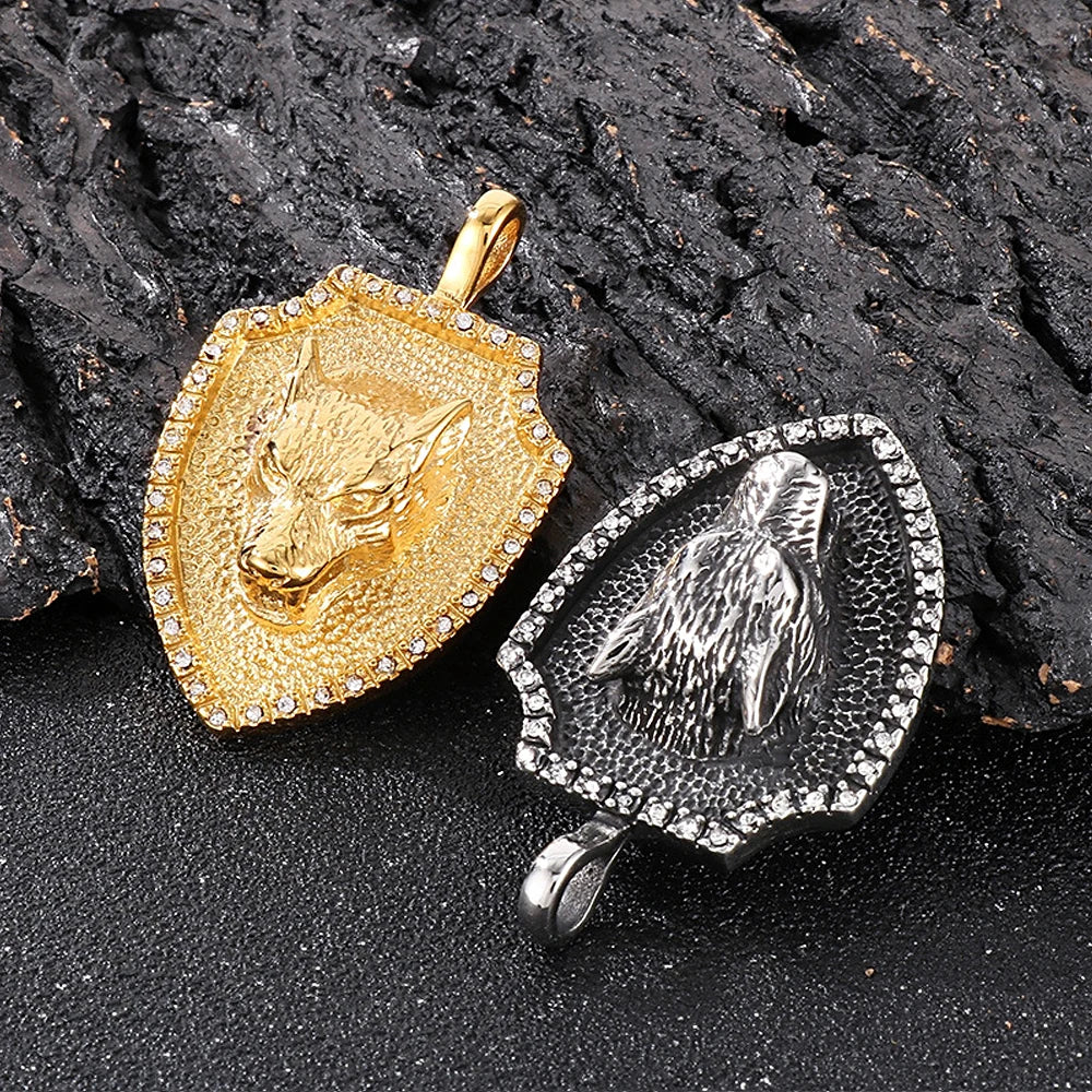 Lion Head Shield Pendant Necklace — Stainless Steel