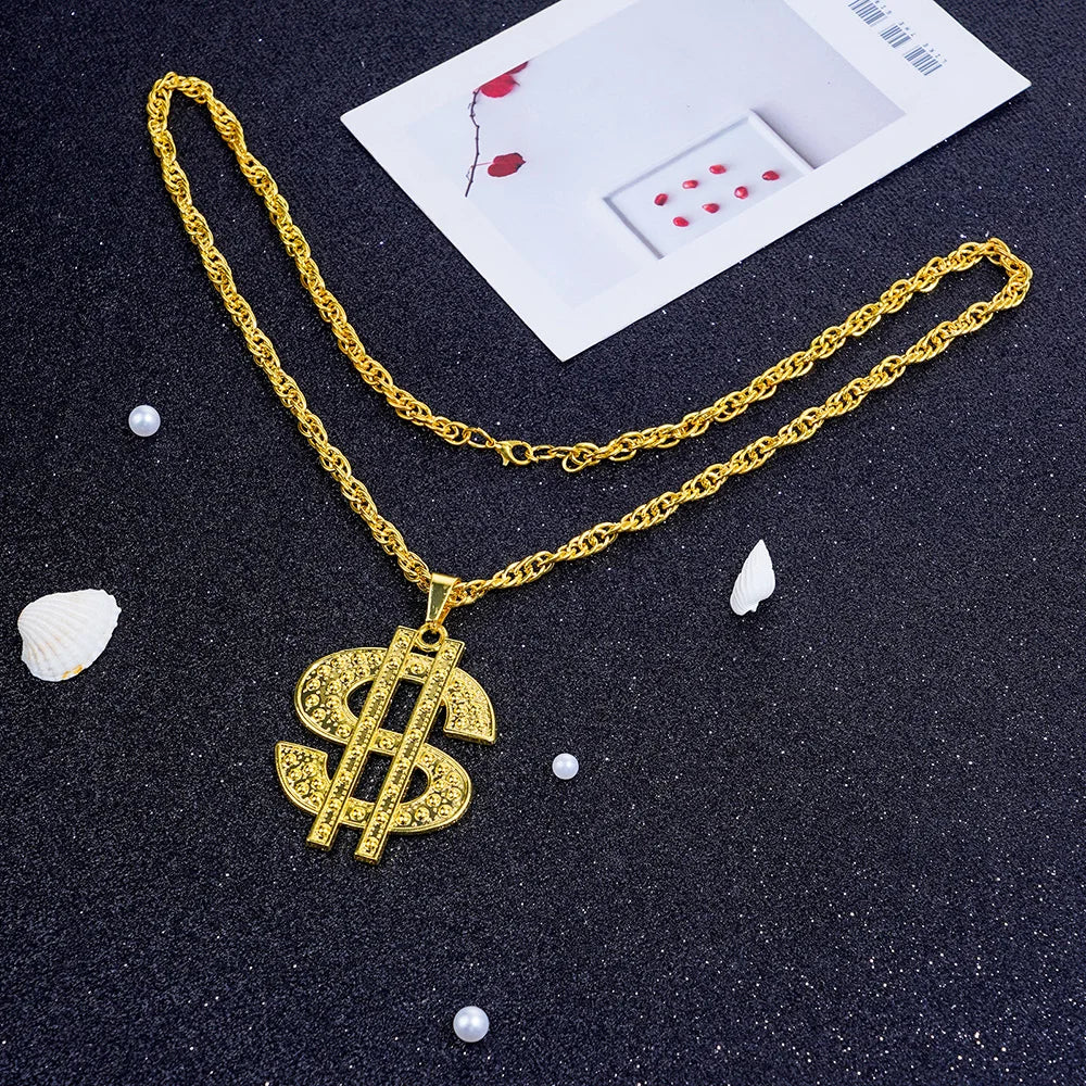 Fashion 18K Golden Plated Hip Hop Rock Necklace Stainless Steel US Dollar Money Sign Pendant Necklace Mens Women