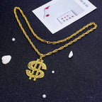 Fashion 18K Golden Plated Hip Hop Rock Necklace Stainless Steel US Dollar Money Sign Pendant Necklace Mens Women