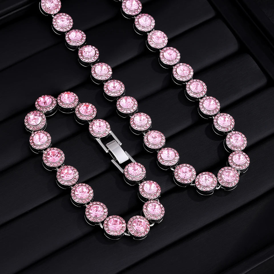 Round Rhinestone Tennis Bracelet & Necklace Set, 12mm Wide