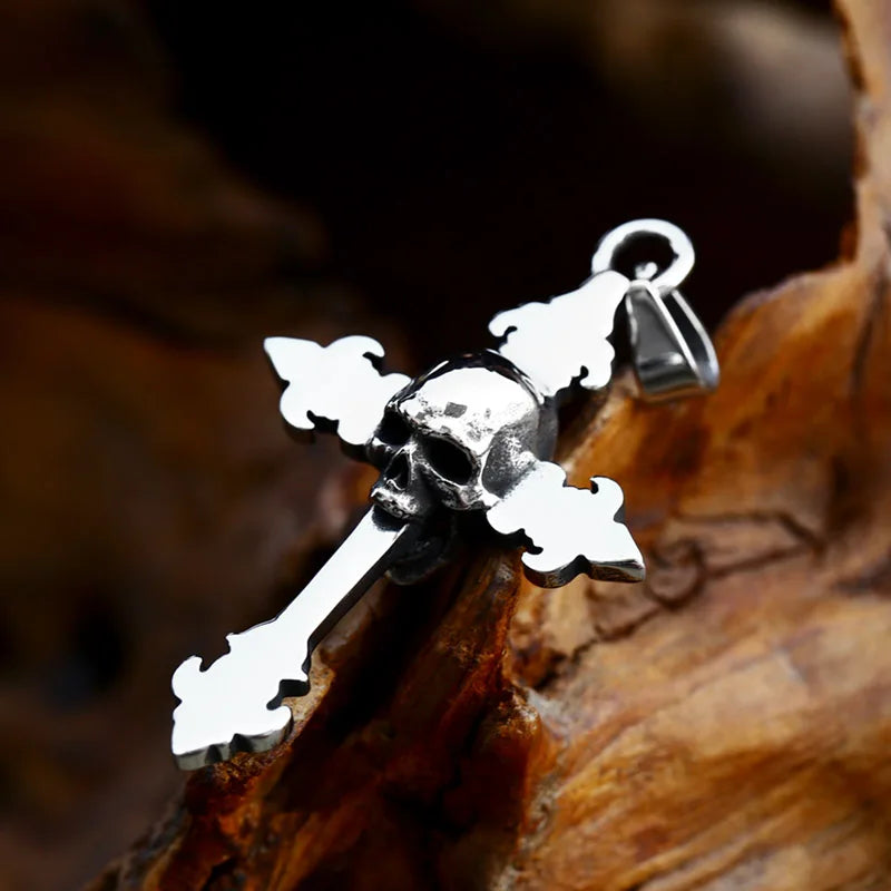BEIER Punk Rock Fashion Cross Charm Vintage Skull head pendant Chain Fashion jewelry for man women Best Lover gift BP8-479