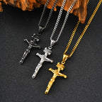 Vnox Stainless Steel Catholic Jesus Cross Necklace for Men Women, Crucifix Pendant with 60cm Cuban Chain, Religious