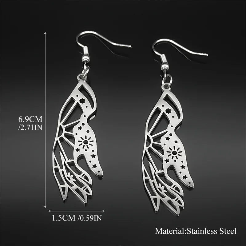 Gothic Star Silver Earrings Witchcraft Sun Palm