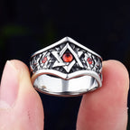 Biker Fashion 316L Stainless Steel Unique Star Ring With Red Stone Wear Anels For Man Women Fashion Couple Jewelry Wedding Gift