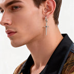 Vnox Stainless Steel Black Onyx Sword Huggie Hoop Earrings Punk Rock Dangle Earring for Men Women Couples Trendy Gothic