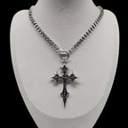 Gothic Rose Cross Pendant Choker Necklace — Stainless Steel