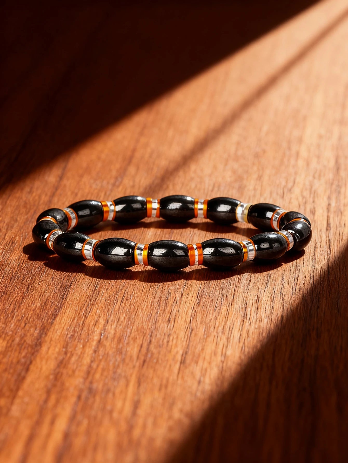 Hematite Stone Bracelet Handmade Woven with Gold color Spacers Cylinder Beads Leather for Energy Protection Reiki Charm Jewelry