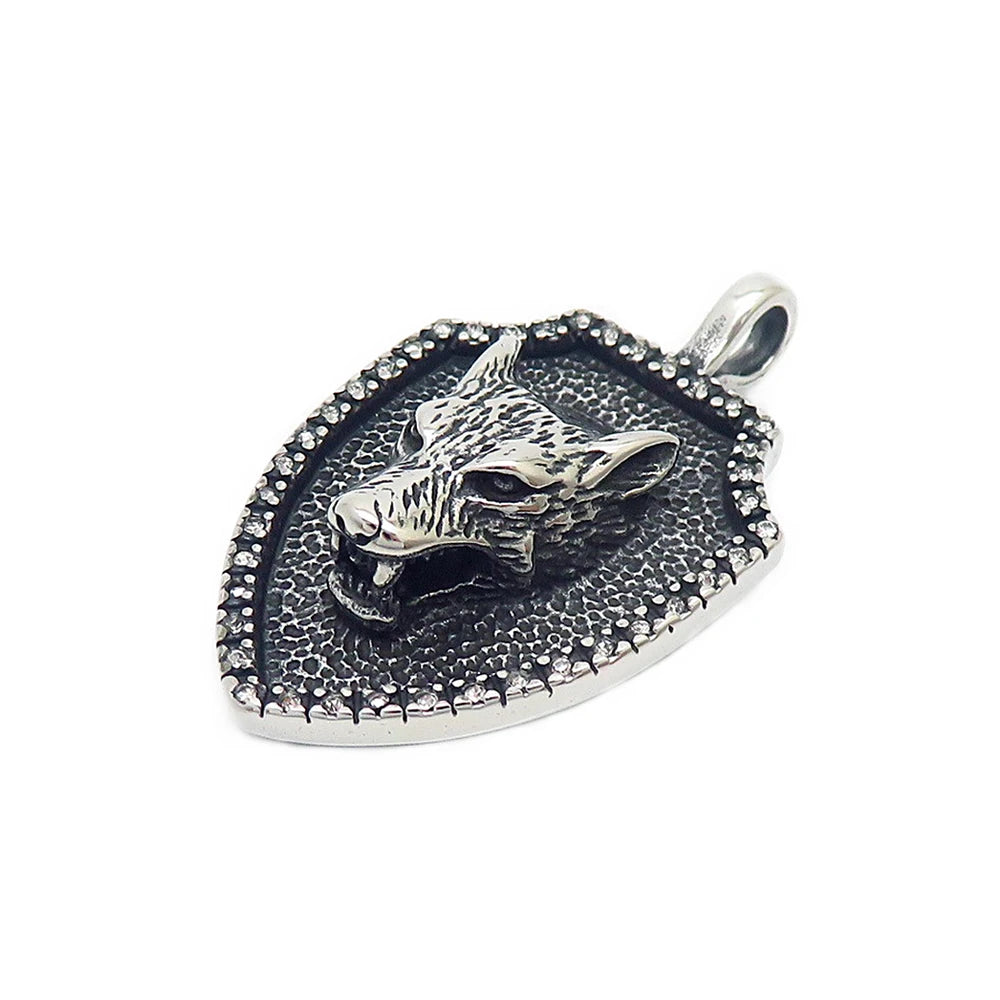 Lion Head Shield Pendant Necklace — Stainless Steel