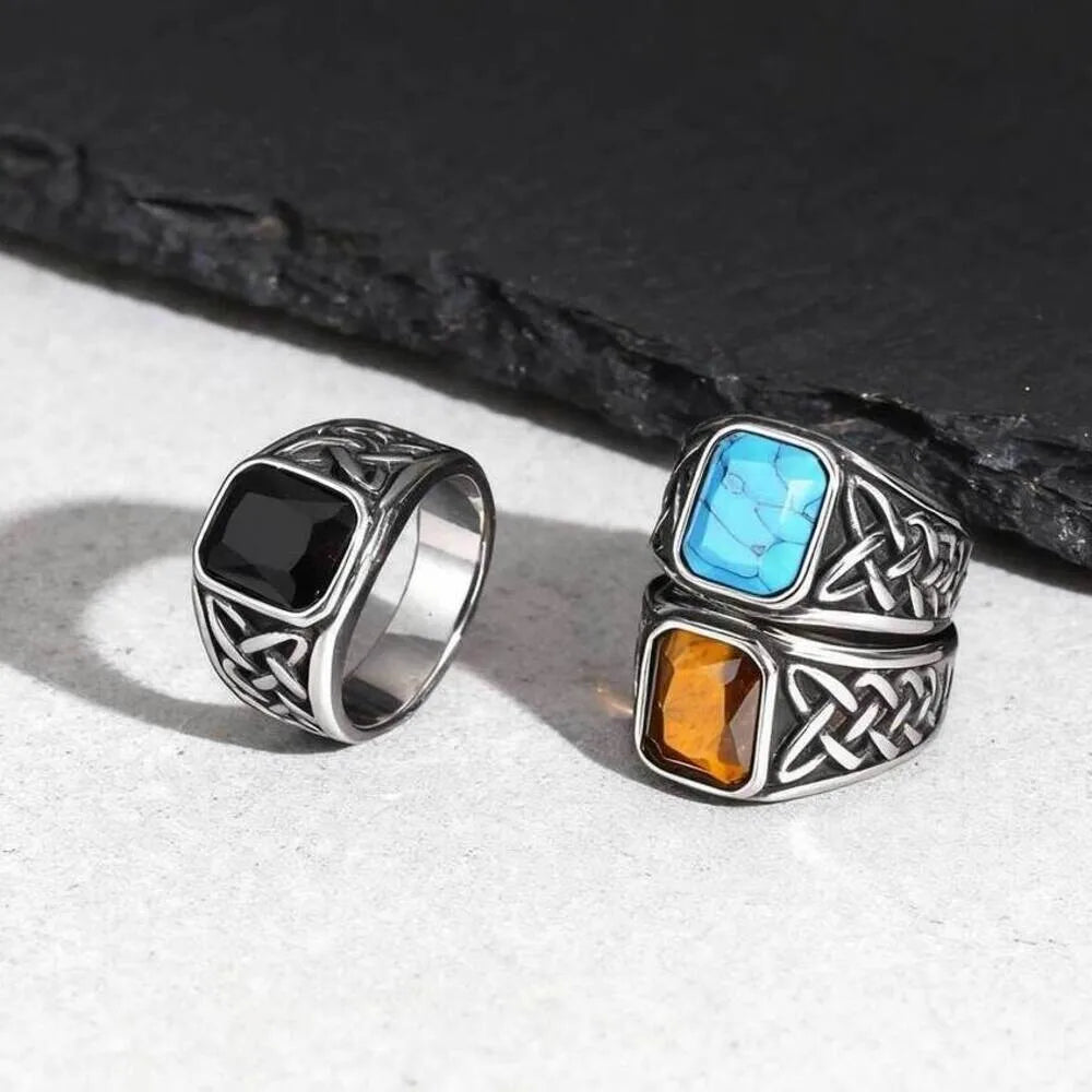 Viking Knot Natural Stone Signet Ring