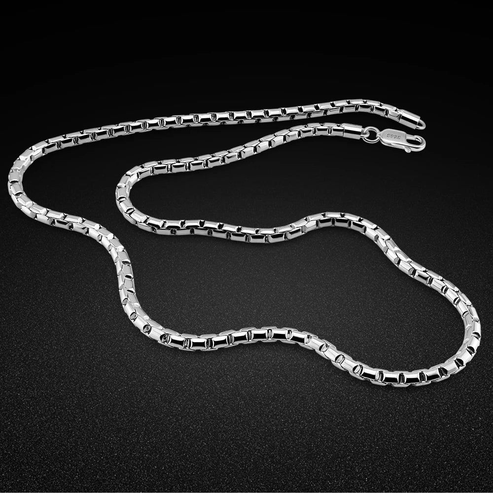 Men's Classic Box Chain Necklace 5mm Long Clasp — Silver-Tone