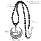 Wiccan Pentagram Triple Moon Necklace — Stainless Steel, Black