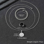 3pcs Classic Compass Necklace Set Gift for Men,Silver Gold Color Stainless Steel Bracelet Ring,Simple Jewelry Set