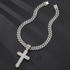 Iced Out Cross Pendant Necklace with Miami Cuban Chain Link