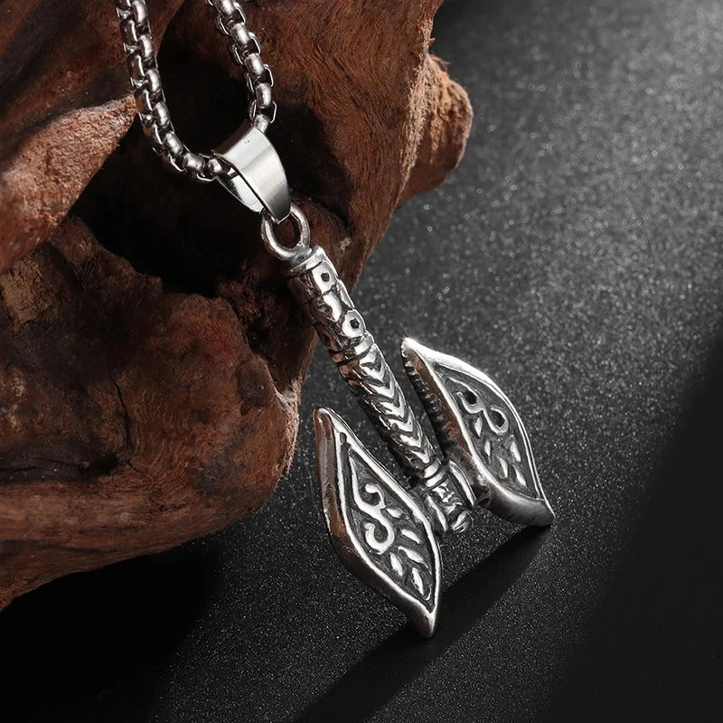 Retro Domineering Nordic Battle Ax Pendant Necklace for Men and Women Punk Pendant Lucky Amulet Jewelry Gift