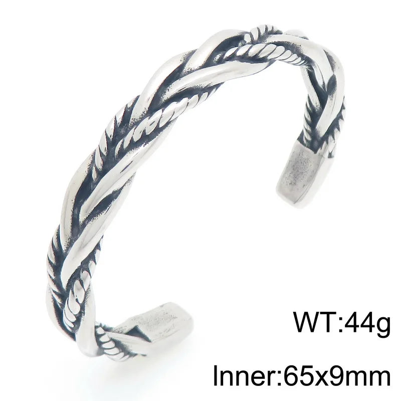Vintage Open Bangle for Man Men 316l Stainless Steel Men's Braided Style Cuff Bracelets Punk Birthday Jewelry Gift for