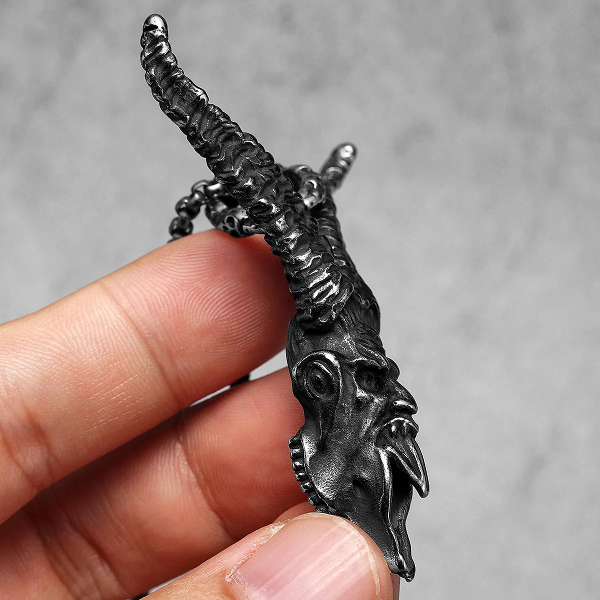 Goat Horn Devil Pendant Necklace — Stainless Steel