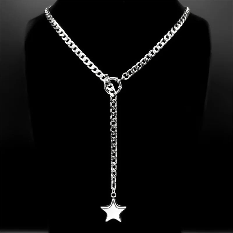 Cuban Heart Star Chain Necklace — Stainless Steel