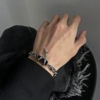 Hip Hop Black Crystal Bracelet Simple Cuban Chain Silver Color Stainless Steel Men Bracelet Retro Jewelry Trendy