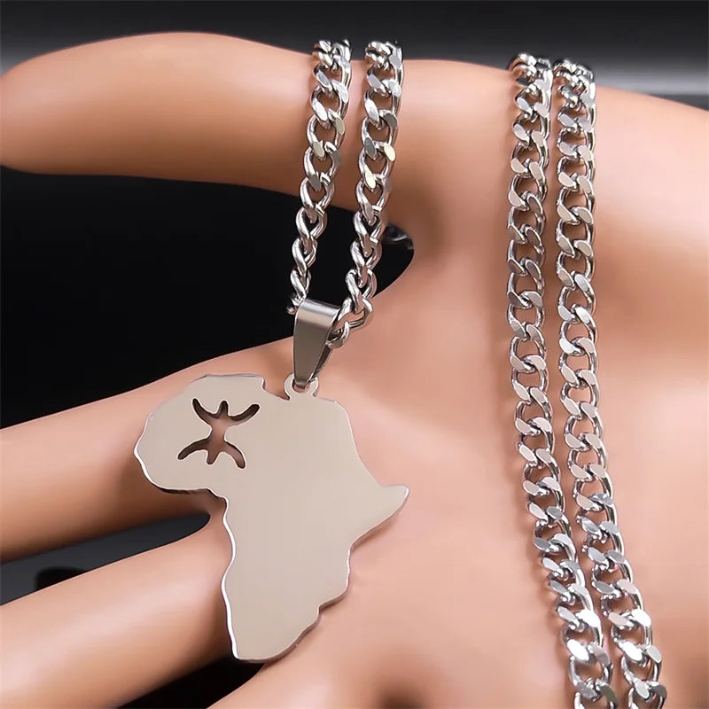 Africa Map Silver Pendant Necklace — Stainless Steel