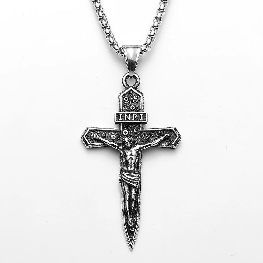 Cross INRI Jesus Pendant Necklace Stainless Steel