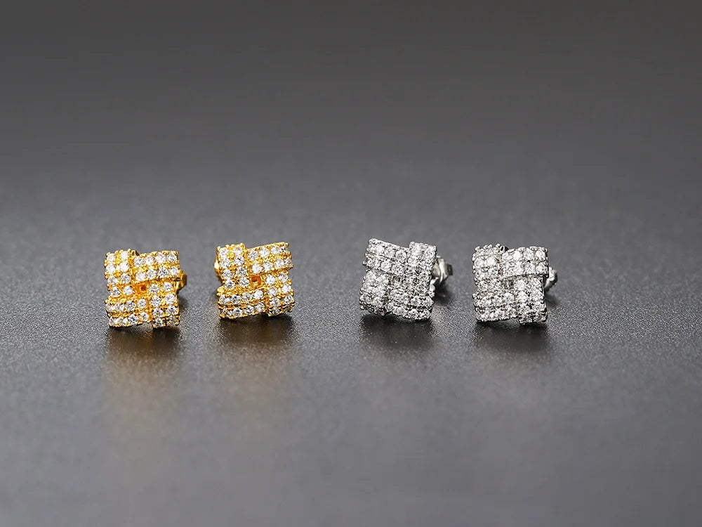 Iced Out Zircon Stud Earrings Stainless Steel CZ