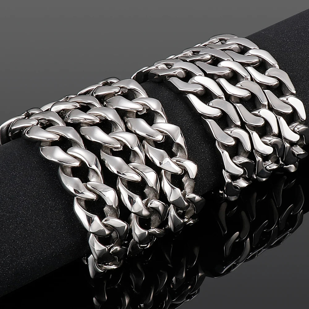 Massive Solid 316L Stainless Steel Necklace for Men High Polished 14/16MM Wide 55/60CM Long Cuban Link Chain Men's
