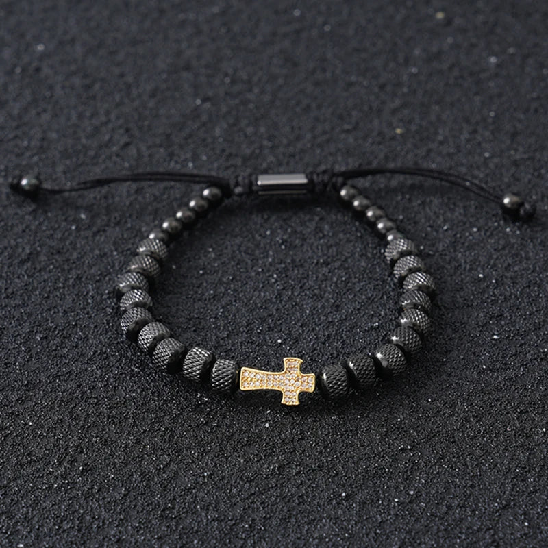 Cross Beaded Bracelet for Men and Women — Stainless Steel