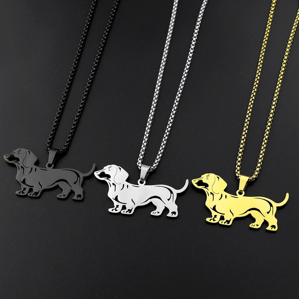 Doxie Sausage Dog Pendant Necklace For Women Men Stainless Steel Dachshund Long Doggie Low Rider Lovely Necklace Jewelry Gift