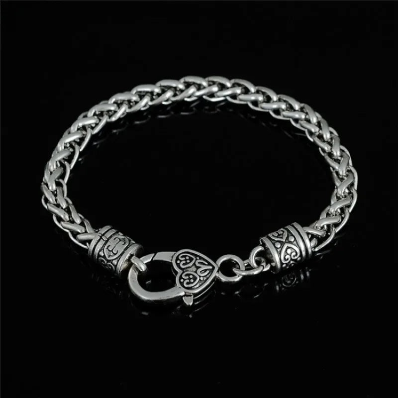 Wheat Chain Bracelet 20cm Heart Lobster Clasp Thick — Silver-Tone