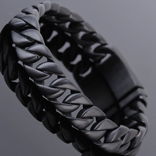 Matte Black Stainless Steel On Hand Bracelet for Men Fashion Men's Bracelets Retro 12MM Curb Link Chain Male Jewelry