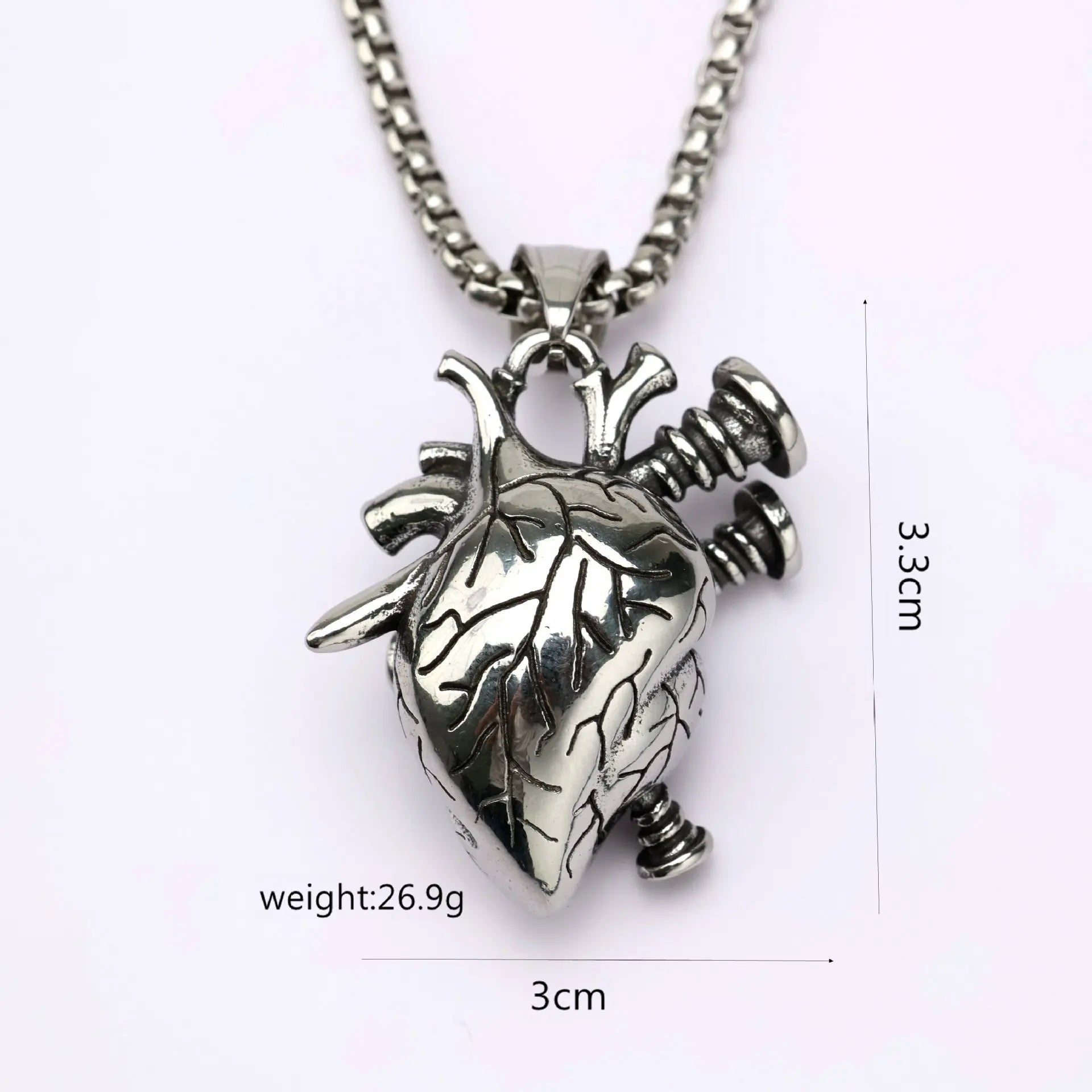 Men's Vintage Stainless Steel Heart Pendant Necklace Dark Punk Hip-Hop Style Nail Heart Detail Decorative Accessory