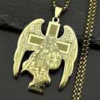 Archangel St.Michael Protect Us Cross Pendant Necklace for Women Men Stainless Steel Gold Color Saint Michael Chain Jewelry