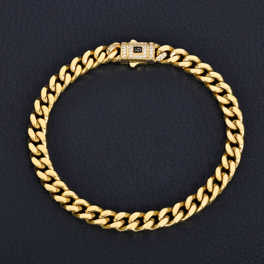 Black Cuban Bracelet Stainless Steel 14K Gold 6-13MM