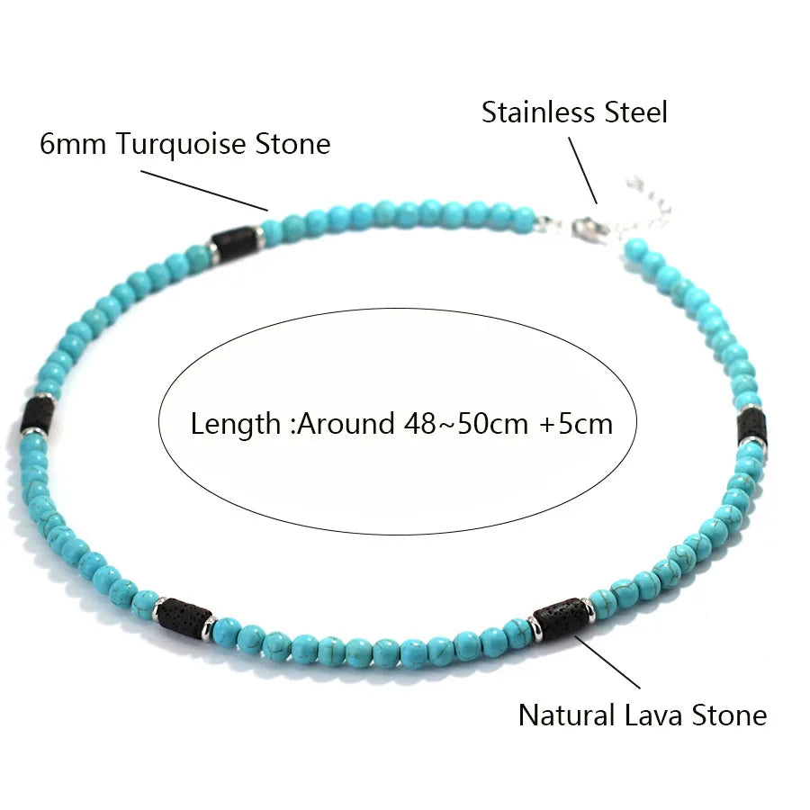 Classic 6mm Natural Stone Beaded Necklace Men 20 Inches Howlite Tiger Eyes Beads Short Collar Jewelry Office Leisure Joias Gift