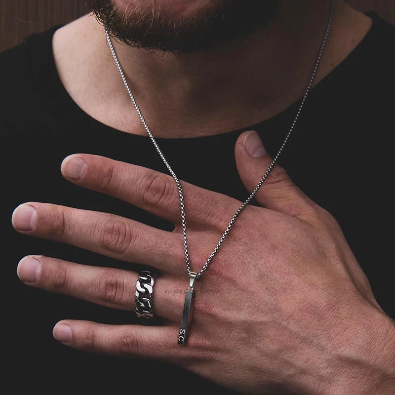 Rectangle Bar Pendant Necklace — Stainless