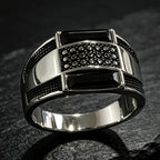 Retro Punk Statement Ring for Men — Silver-Tone, Black