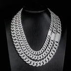 12mm 15mm 18mm Hip Hop 5A+ CZ Stone Pave Bling Ice Out Solid Bubble Round Cuban Miami Link Chain Necklace for Men