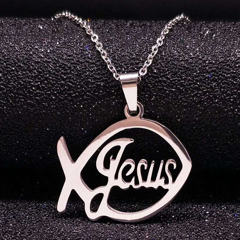 Stainless Steel Jesus Christ Male Necklaces Fish Christian Ichthys Fish Pendant Necklaces Jewelry Women or Men Collares