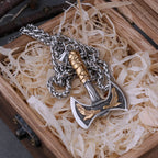 Stainless Steel Viking Warrior Odin Axe and Raven Necklace Men Fashion Hip Hop Amulet Pendant Viking Jewelry Boyfriend