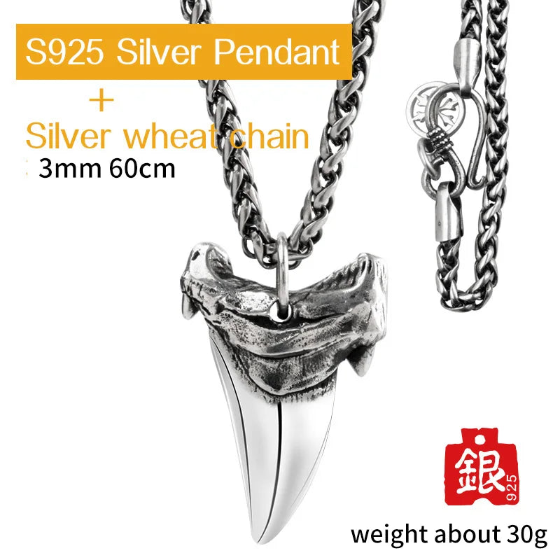 Shark tooth S925 Silver necklace for men silver pendant Jewelry hippop street culture mygrillz