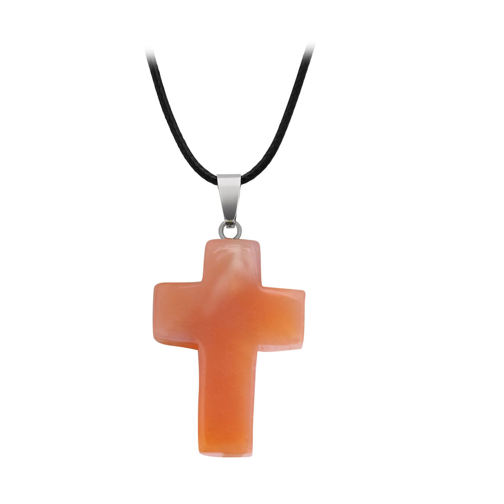 Tiny Natural Stone Turquoise Opal Cross Pendant Necklace With Stones Women Leahter Chain Choker Female Jewelry Party Girls Gift