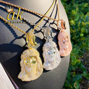 Iced Out CZ Jesus Prayer Pendant Necklace — Gold