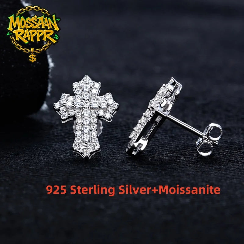 Iced Out Cross Stud Earrings — 925 Silver