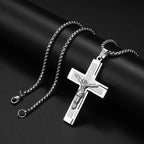 Vintage Christian Jesus Cross Stainless Steel Pendant Little Angel Prayer Necklace Men Women Faith Amulet Jewelry