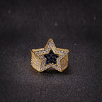 Hip Hop 3A+ CZ Stone Paved Bing Iced Out Five-Pointed Star Rings for Men Women Unisex Rapper Jewelry Gold Silver Color