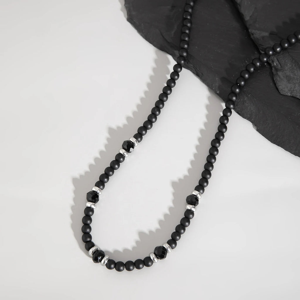 Salircon Punk Black Crystal Bead Clavicle Necklace Men's Simple Ethnic Style Bead Chain Choker On Neck Jewelry Gift