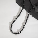 Salircon Punk Black Crystal Bead Clavicle Necklace Men's Simple Ethnic Style Bead Chain Choker On Neck Jewelry Gift