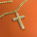 Gold-Plated Cross Necklace for Men Advanced Nanotech Tarnish-Free Cuban Figaro Rope Miami Chains with Jesus Crucifix