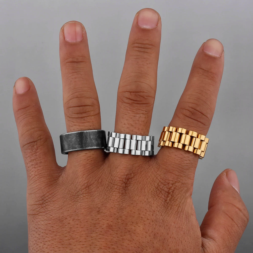 Simple Punk Retro Black Stainless Steel Mens Rings for Women Couple Lover Boy Girlfriend Biker Jewelry Creativity Gift