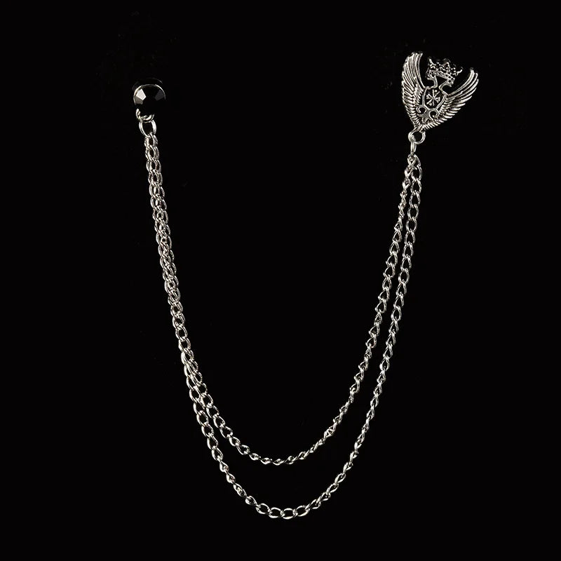 Vintage Double Chain Tassel Brooch — Lapel Pin Suit Badge
